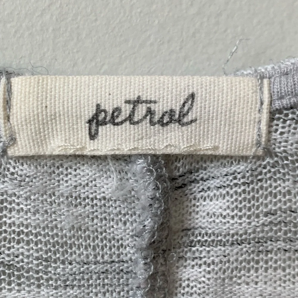 PETROL Women’s Cream Gray Stripe V-Neck  Lace Up Front Cap Sleeve Sweater